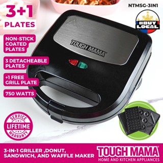 Tough Mama NTMSG-3IN1 Sandwich, Waffle, Donut Maker, Griller Cool Touch Non-Stick Crepe Maker
