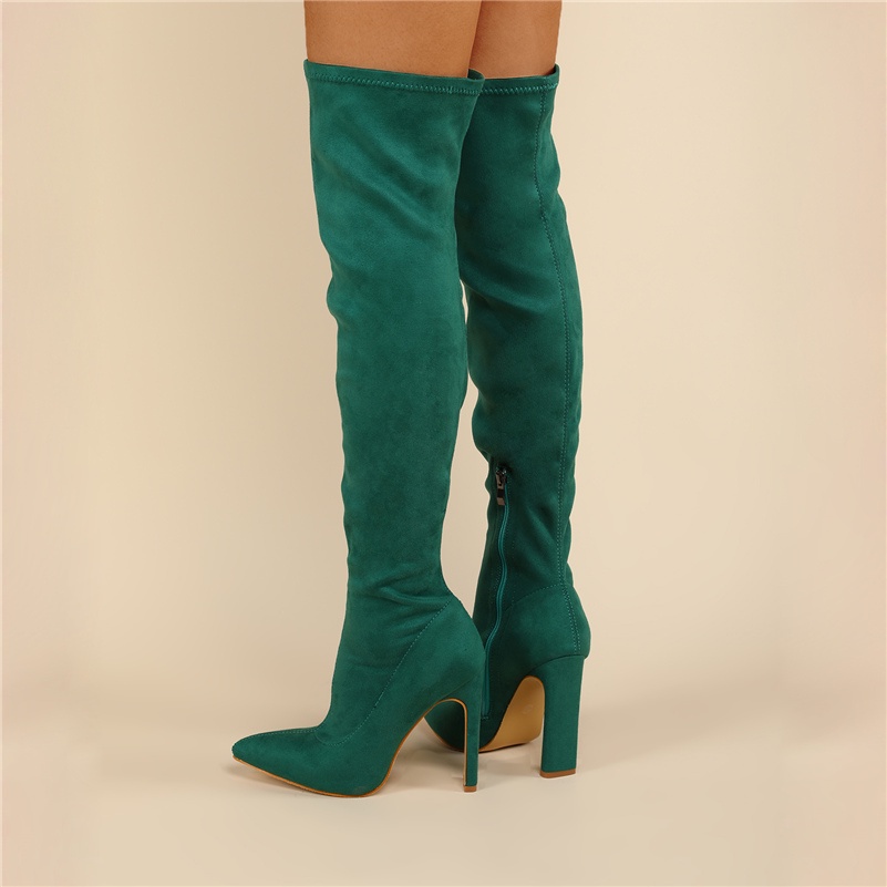 2022 Women Over The Knee High Green Boots Lady 11cm High Heels Sexy