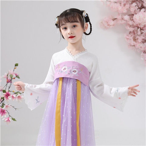Children Hanfu Girls Ancient Costume Super Fairy Cherry Blossom Princess Spring Autumn Dress Children's Clothing Summer Thin Skirt Tang Suit