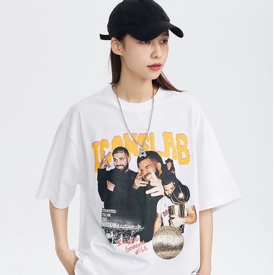 couple tshirt American basketball portrait print black plus size hip hop high street unisex clothing