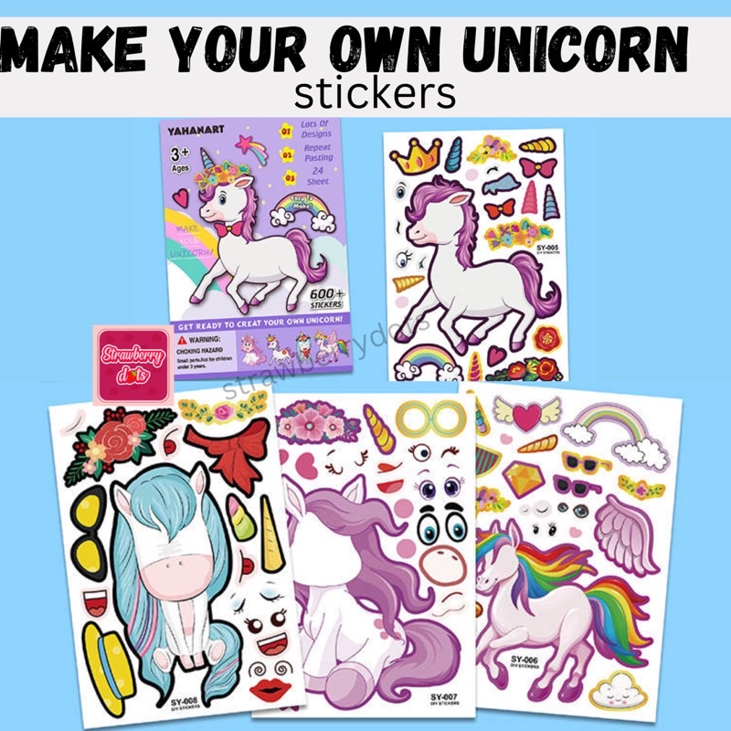 1pc Make your own Unicorn Stickers Unicorn Party Unicorn Birthday ...