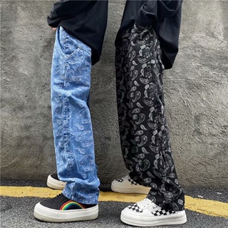 High street pants Cashew flower jeans men's loose straight hip-hop casual pants