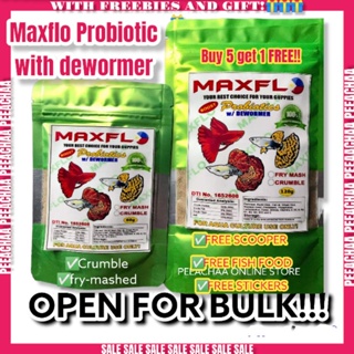 Maxflo probiotics guppy fish foods with freebies dewormer frymashed and crumble 10+3freebies