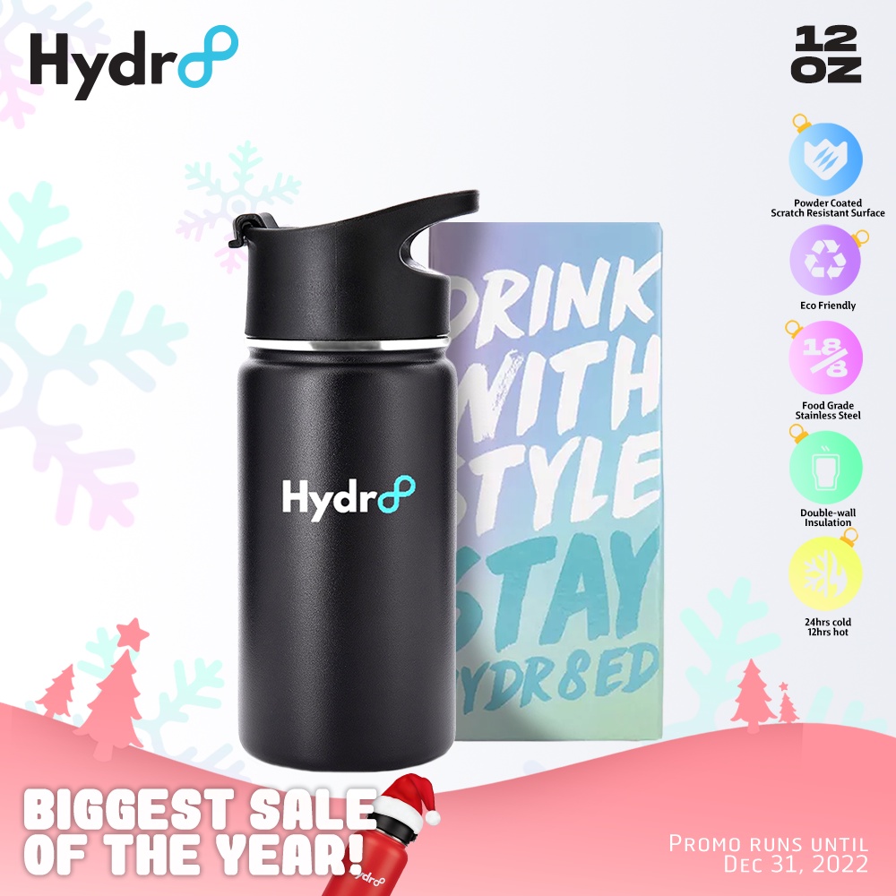 Hydr8 Black Wide Mouth Insulated Stainless Steel Water Bottle Tumbler W ...