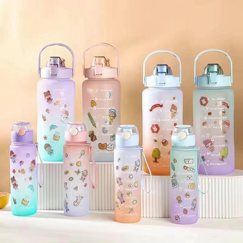 Shilily 2in1 2L 700ML Motivational Water Bottle W/ Time Marker Straw ...