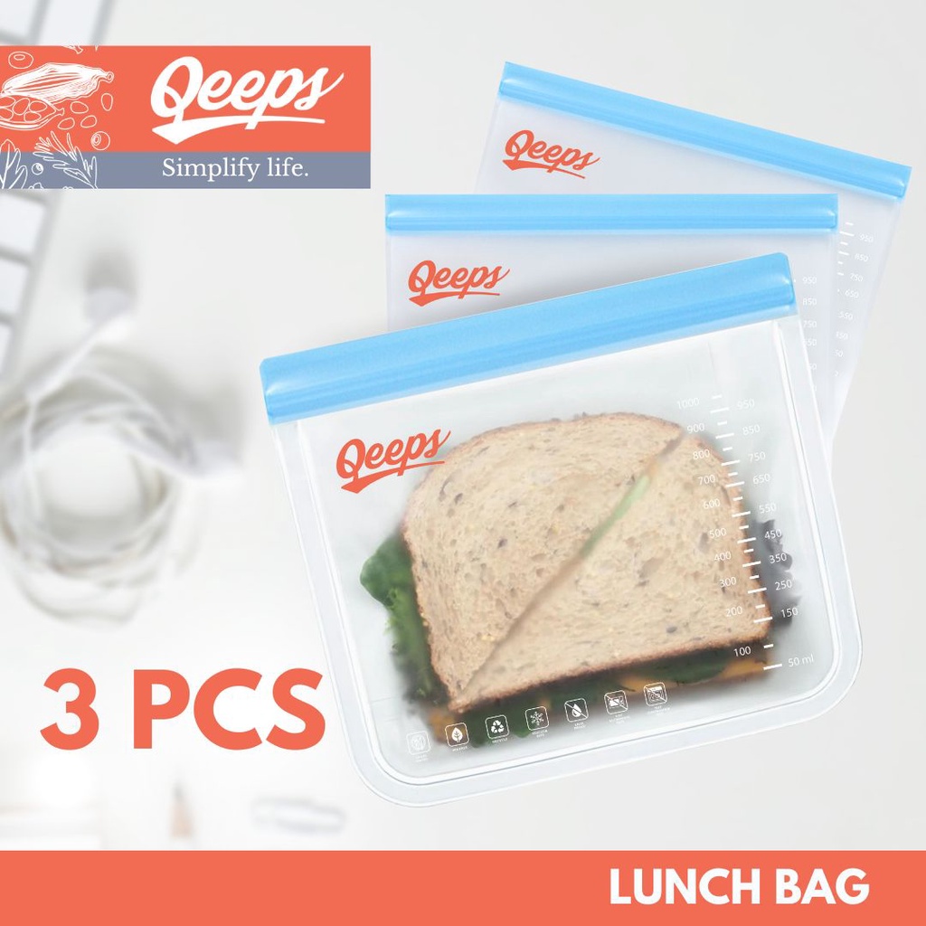 Qeeps Set 3Pcs Food Bag Sandwich Bag Reusable Lunch Box for Office Work