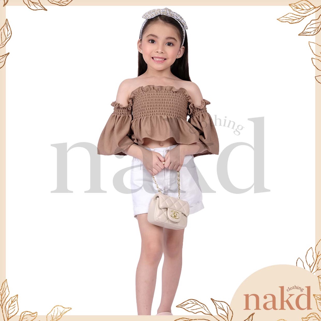 NAKD FASHION CLOVER KIDS BABY GIRL OFF SHOULDER BELL SLEEVES SMOCKING DAILY BASIC TOP 8106