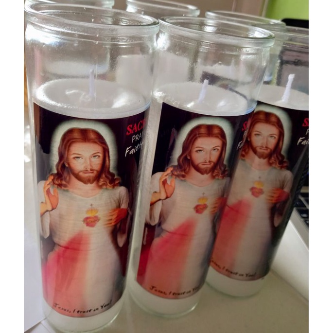 Cemetery candle tall glass praying candle sacred heart prayer for the faithful departed Shopee