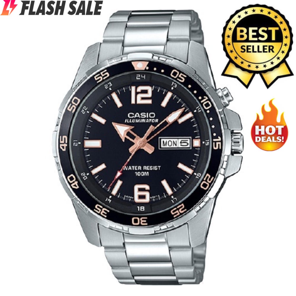 Casio illu SUP Expensive Day & Date Water Resist Auto Hand Movement Silver Black Stainless Steel Men