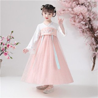 Children Hanfu Girls Ancient Costume Super Fairy Cherry Blossom Princess Spring Autumn Dress Children's Clothing Summer Thin Skirt Tang Suit #6