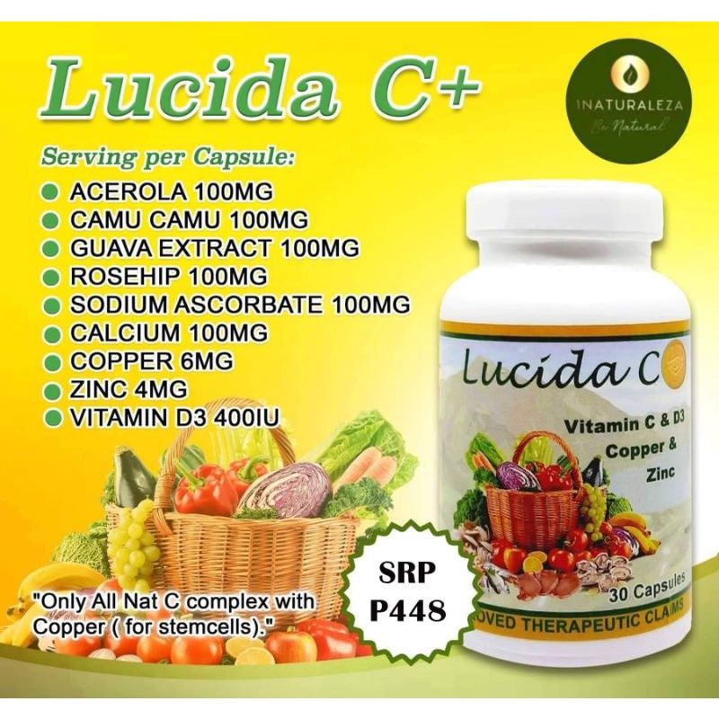 Vitamin C Lucida C+ The All Natural Non Acidic Vitamin C with zinc, Vitamin D3 and copper