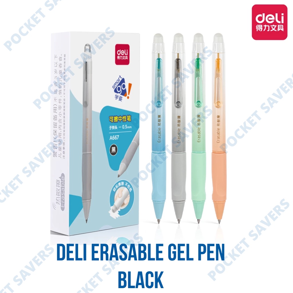 DELI Erasable Gel Pen Black (0.5 mm, Quickdry Ink, Bullet Tip, Retractable) Shopee Philippines