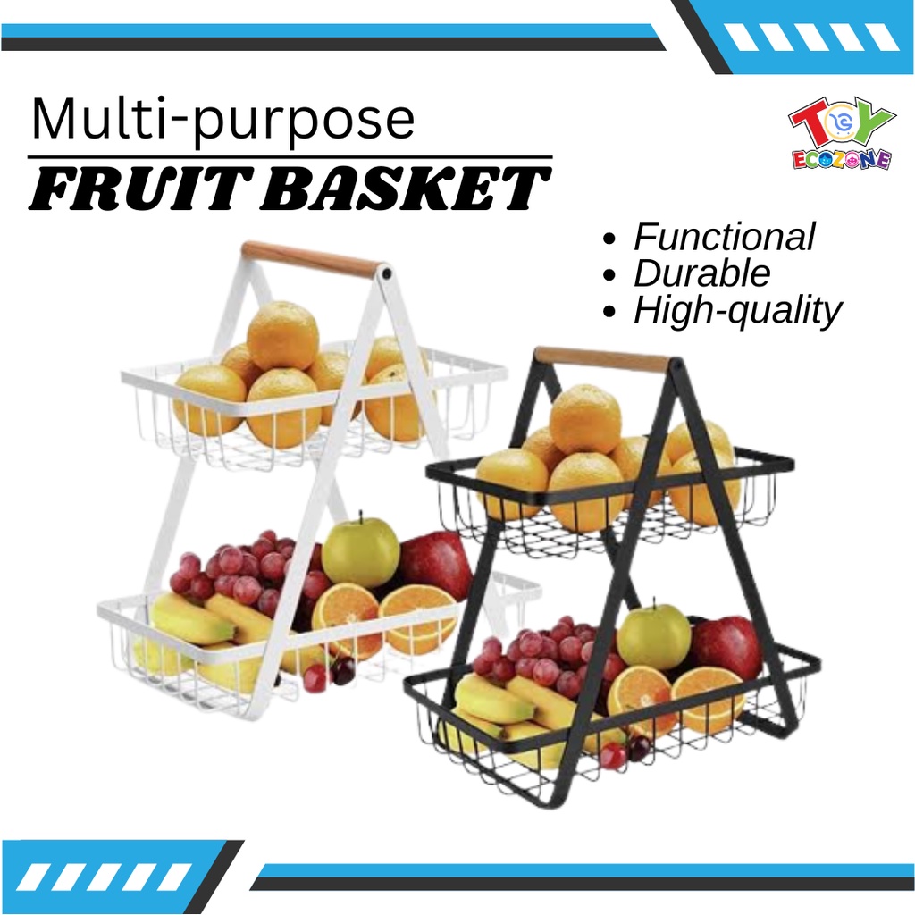 2-Tier Fruit Basket for Table Display Fruits Stand Detachable ...