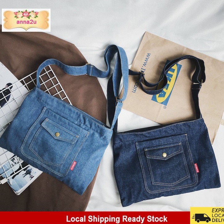 Denim Sling Bags Canvas Jeans Men Women Messenger Bag Small Lightweigh Crossbody Bag Beg Silang Lelaki Kain Jean Anna2u
