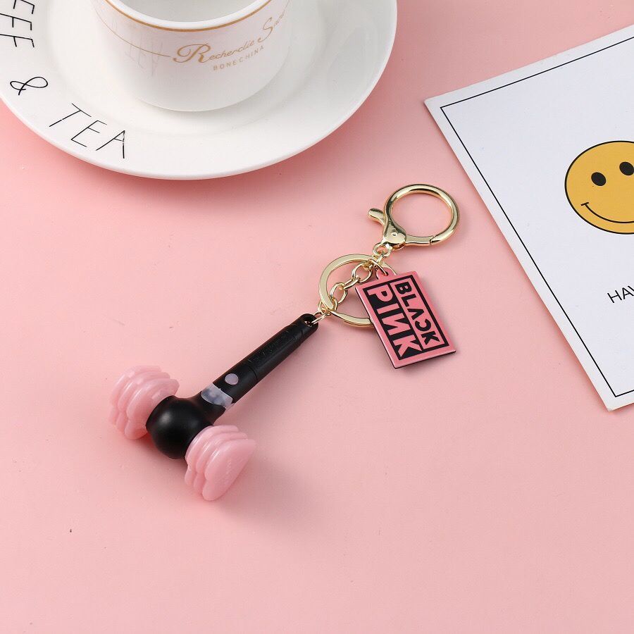 Black blackpink Keychain Cheer Stick Can Light Up Mini Small Pink Hammer School Bag Pendant Lisa jisoo Merchandise