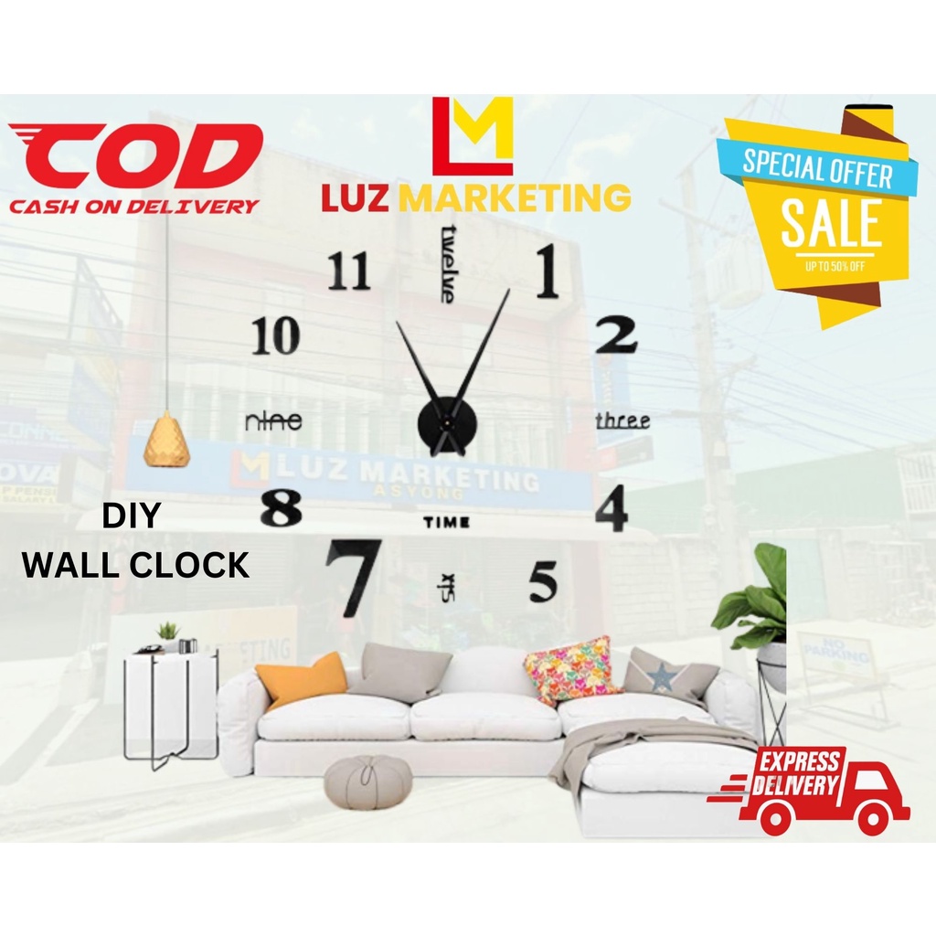 LM Mirror DIY Large Wall Clock DIY Wall Clock 3D Mirror Sticker Metal