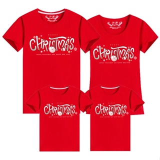 J Warehouse Merry Christmas European American Tree Gift Santa Claus Family Three Parent-Child Wear Short-Sleeved T-Shirt High Hat