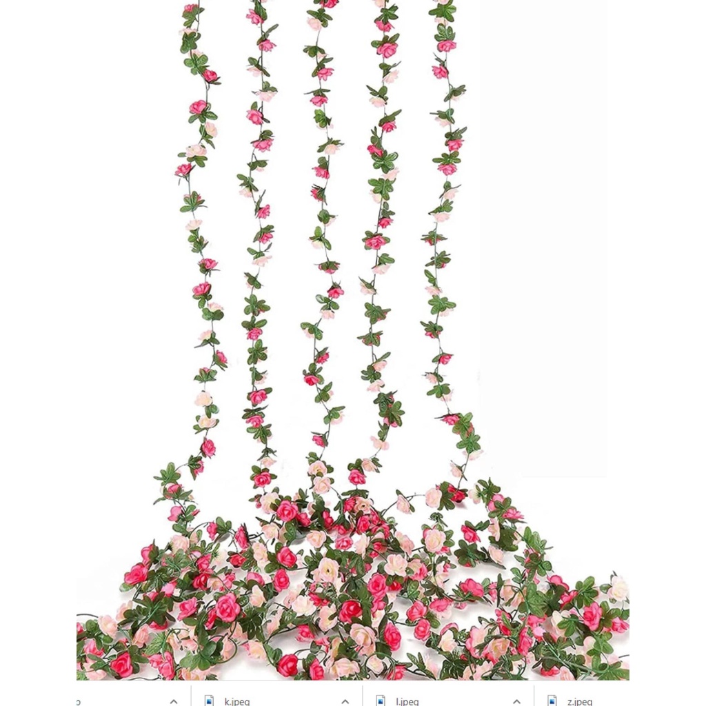 Artificial Rose Vine Flowers with Green Leaves, Hanging Fake Flower For