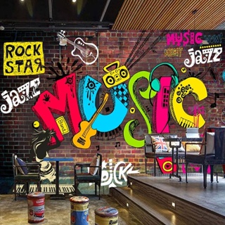Custom Size Mural Wallpaper 3D Cool Graffiti Retro Music Letters Brick Wall Fresco Restaurant KTV Ba #2