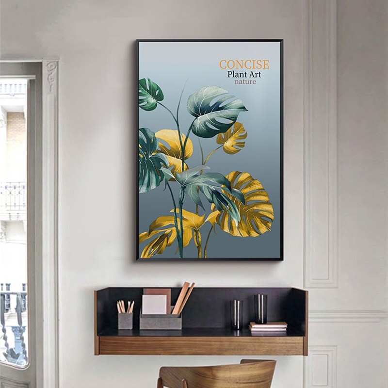 Tropical Botanical Monstera Leaves Posters and Prints Turquoise Home Decor Wall Art Canvas Painting Pictures for Living Room