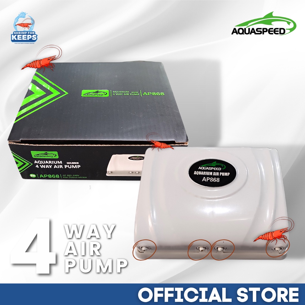 Aquaspeed 4 Way Output Aquarium Air Pump (AP868) Energy Saver and High