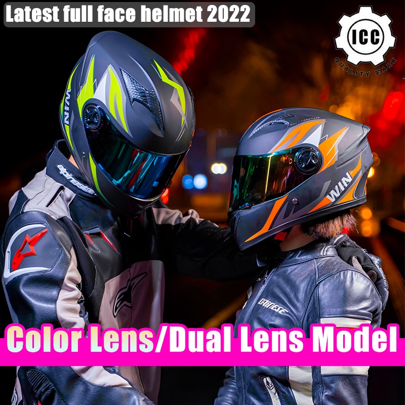 Full Helmet Dual Visor Color Mirror Icc Anti Glare Anti Fog Dual Lens Various Styles Racing