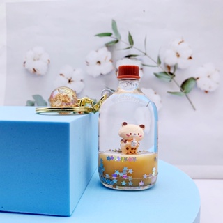 Acrylic cream milk tea bear keychain fashion car keychain pendant cute floating keyring accessory #8