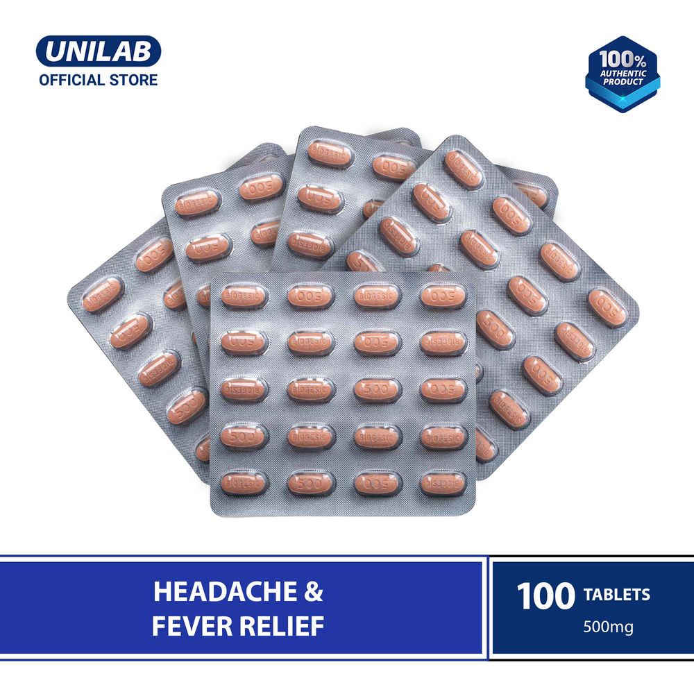 Unilab Biogesic 100 Tablets 500mg Paracetamol for Headache and Fever