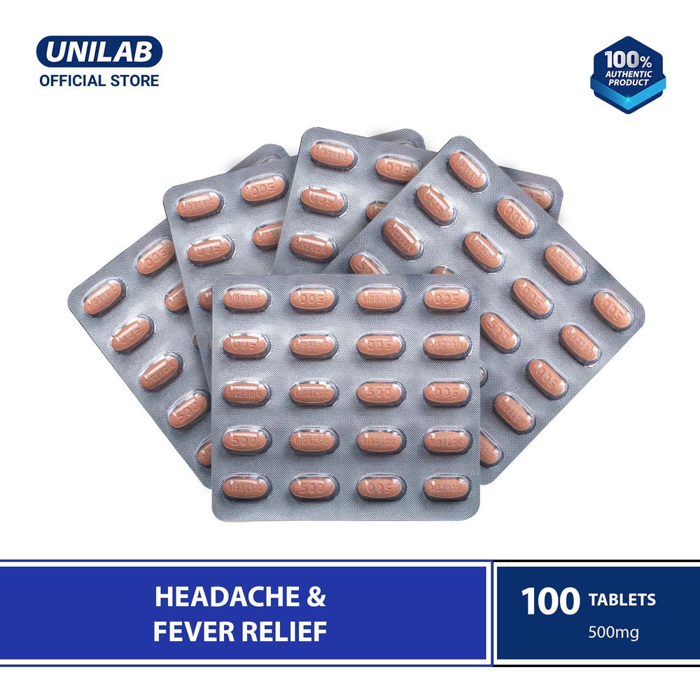 Unilab Biogesic 100 Tablets - 500mg Paracetamol for Headache and Fever ...