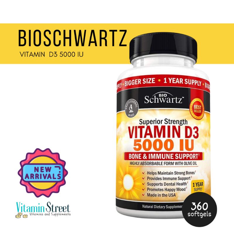 BioSchwartz Vitamin D3 5000 IU 1 Year Supply, 360 Softgels Shopee