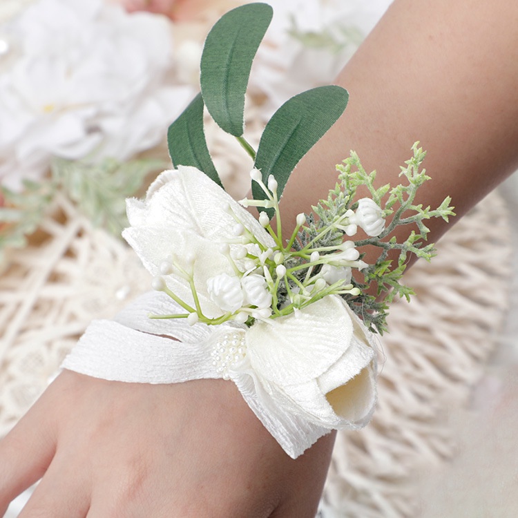 Flower bracelet Wedding jewellery Ear of wheat and white roses Bridal  accessories Romantic rustic wedding Magaela Flower wrist corsage