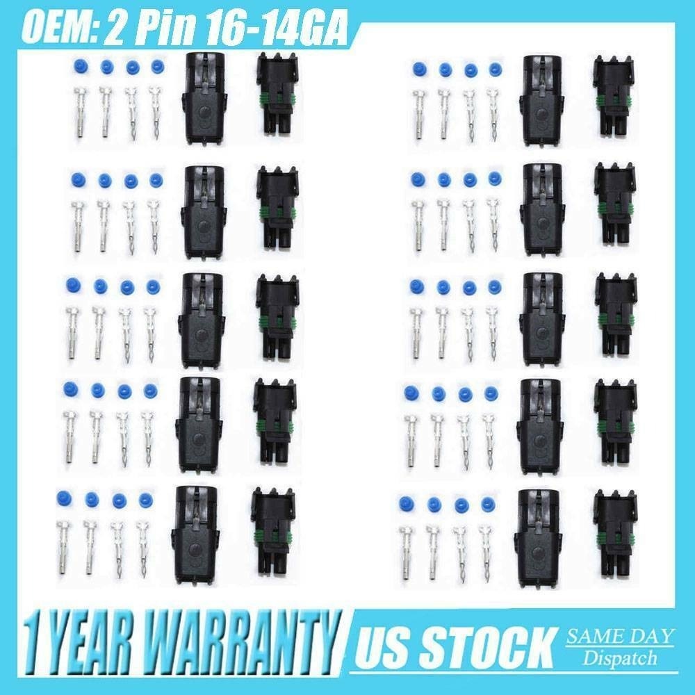 `10 Kits Weather Pack Sealed Connector Kit 2 Pin 16-14 GA For Car Truck ...