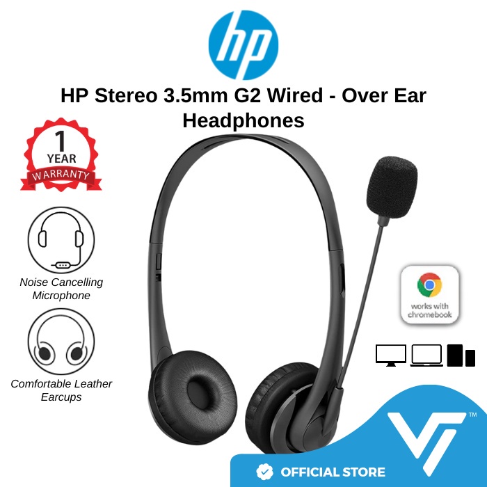 HP G2 Stereo 3.5mm Wired Headset with Mic Noise Cancellation and Volume
