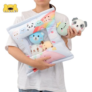 AIXINI Snack Pillow Pudding Plushie A Bag of Animal Snack Pillow Plush Pudding Cat Panda Removable Set Kid Christmas Gift Cute Panda Mommy Stuffed Animal with 4 Little Baby Panda
