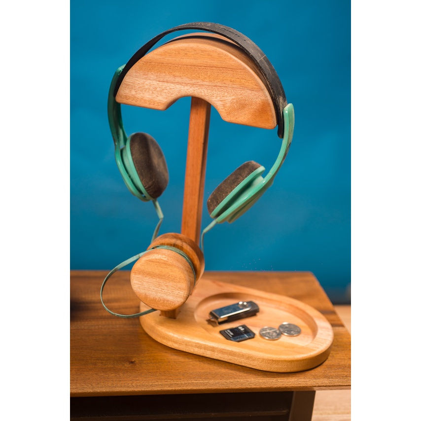 Wooden Headphone Stand with Tray Headphone Dock Something From