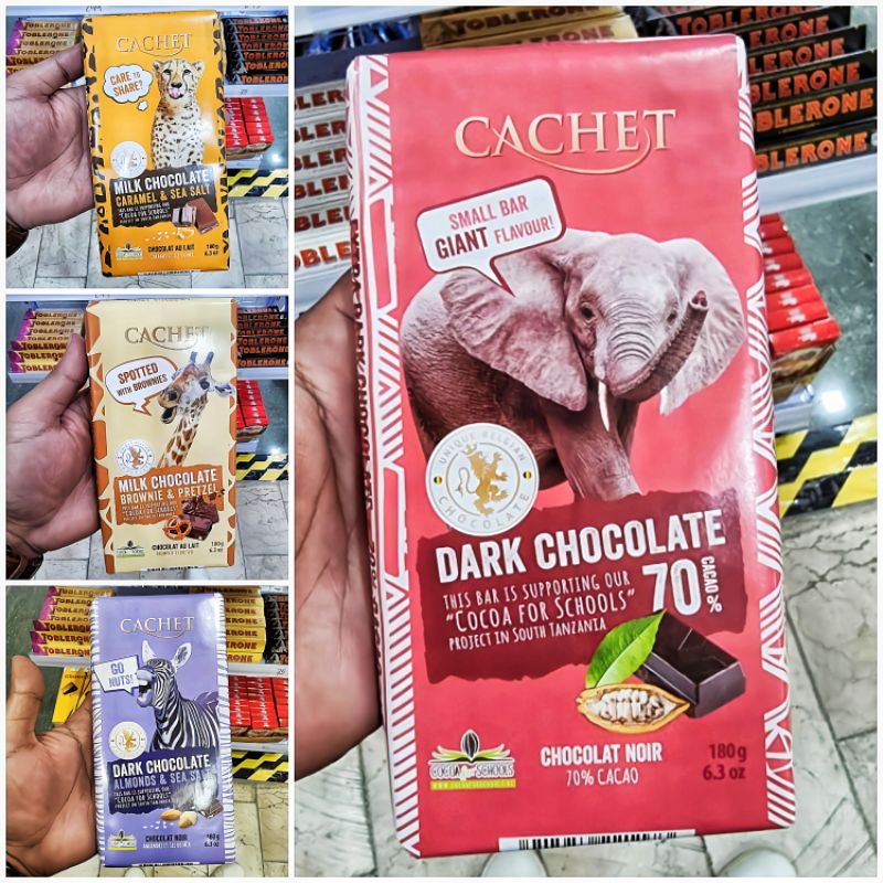 CACHET Fun Bar 180g (70 Cacao, Almonds / Caramel & Sea Salt, Brownie