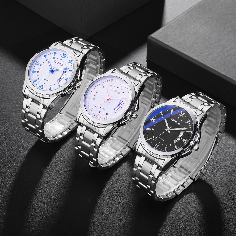 (Limited time rush purchase) Buy 1 free 3 boxes+meter regulator+battery (2)Online celebrity waterproof quartz watch blue window calendar steel band watch men's fashion Jok