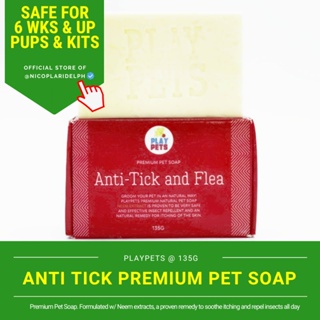 Playpets Anti Tick and Flea Premium Soap to Safely Remove Ticks and Fleas of Dogs and Cats (135g) w*