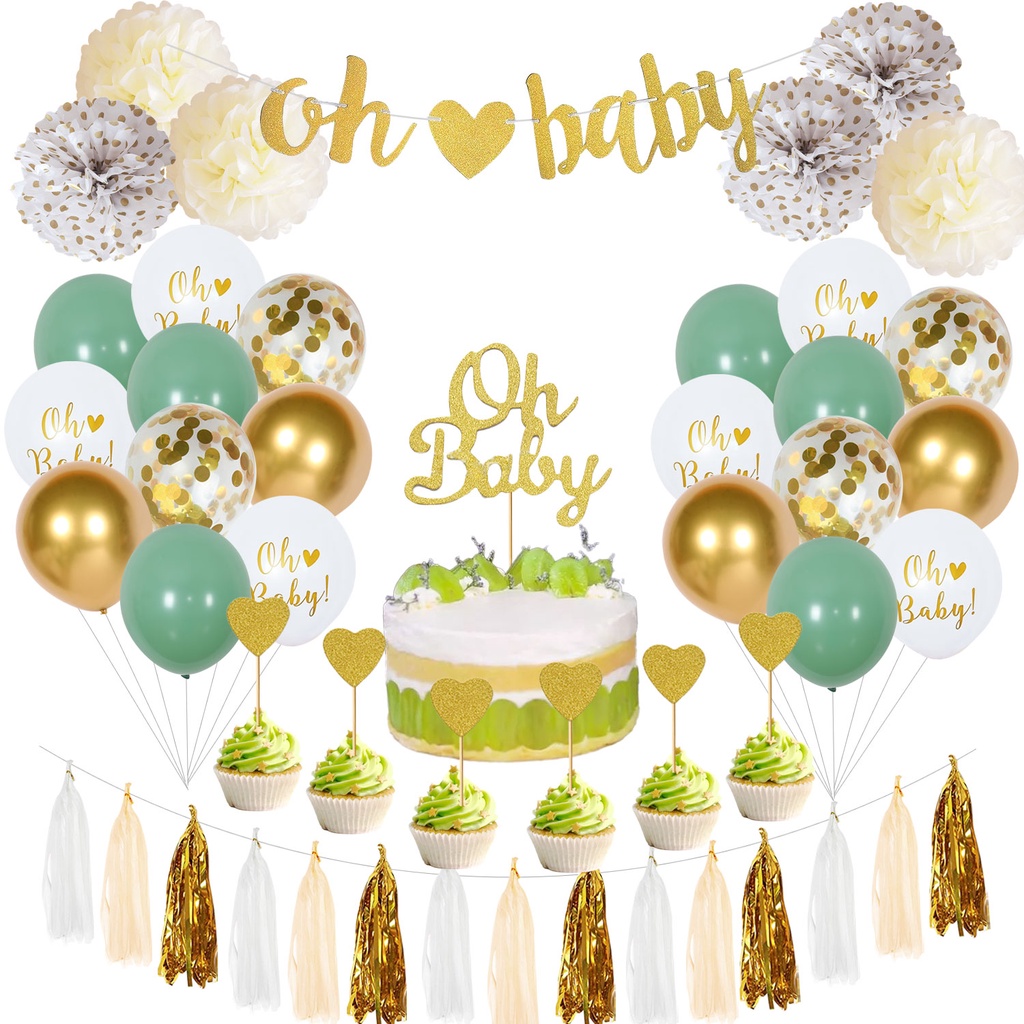 CHEEREVEAL Sage Green Baby Shower Decorations, oh Baby Banner, Olive