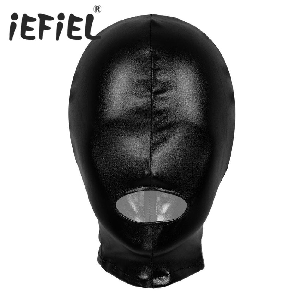 Sexy Unisex Mens Women Cosplay Face Mask Latex Shiny Metallic Open