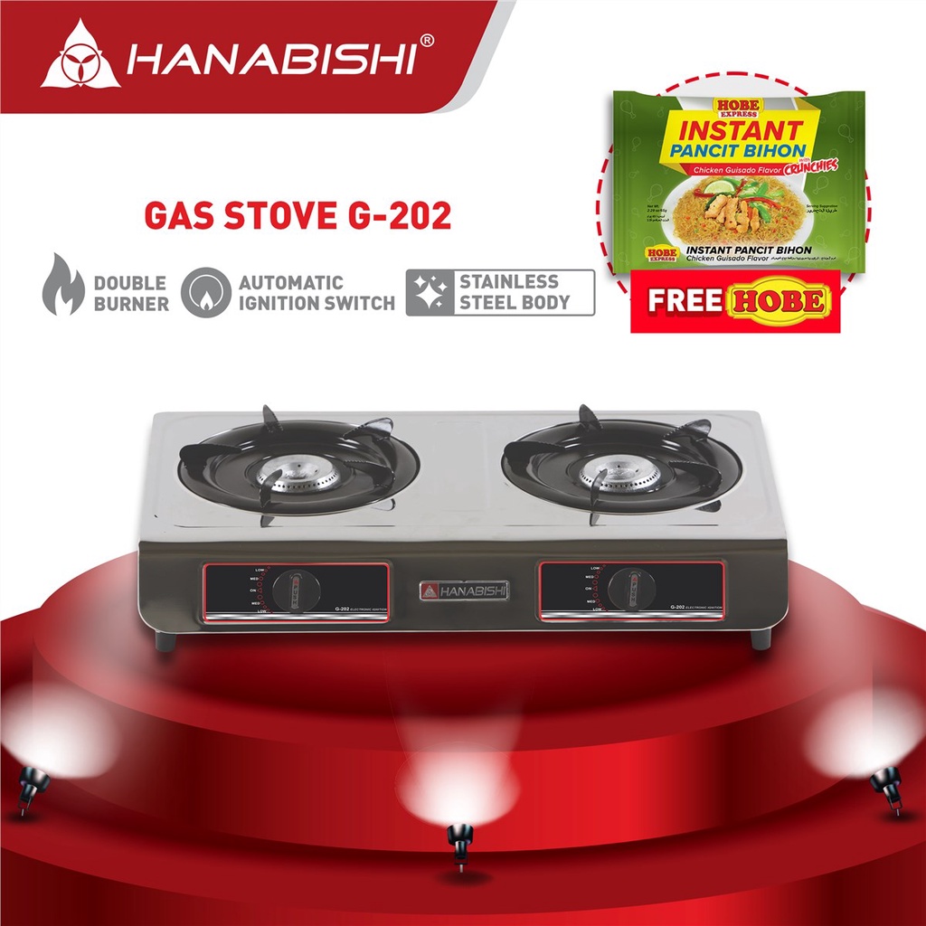 Hanabishi Gas Stove G202 Double Burner Stainless Top With Seperate Enamel Trivet and Drip Pan
