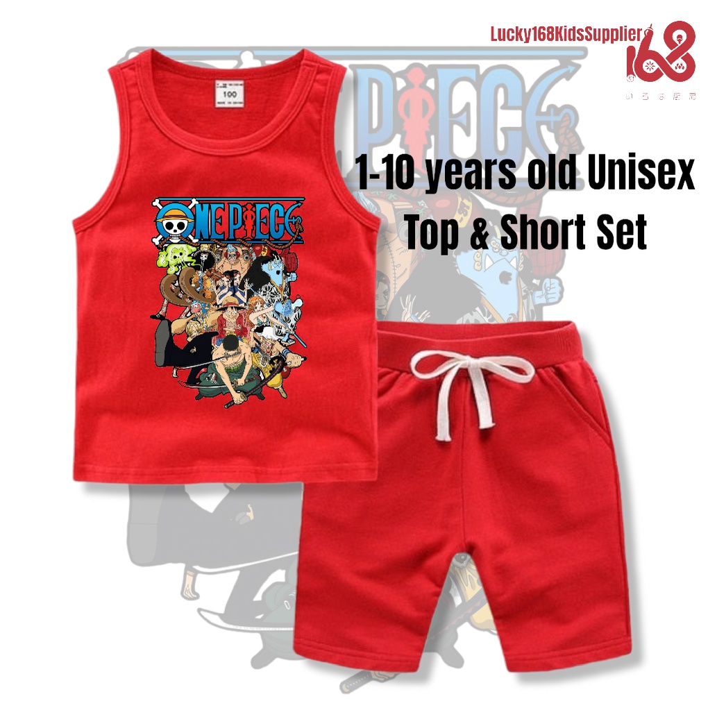 7 COLORS ONE PIECE TERNO 110 YEARS OLD BOYS GIRLS BABY ANIME SET LUFFY PIRATE TOP BOTTOM SHORTS