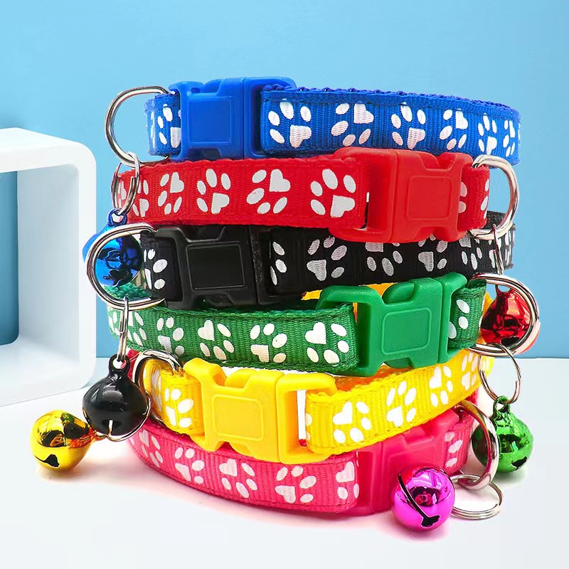 pet collar dog paw collar with bell safety buckle neck dog cat puppy accessories