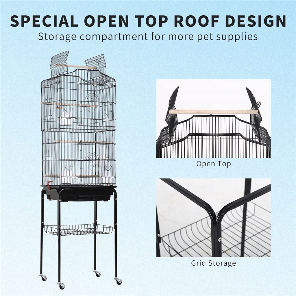 64-Inch Open Standing Bird Cage with Rolling Stand for Parrots Lovebirds Parakeets Cockatiel Medium #5