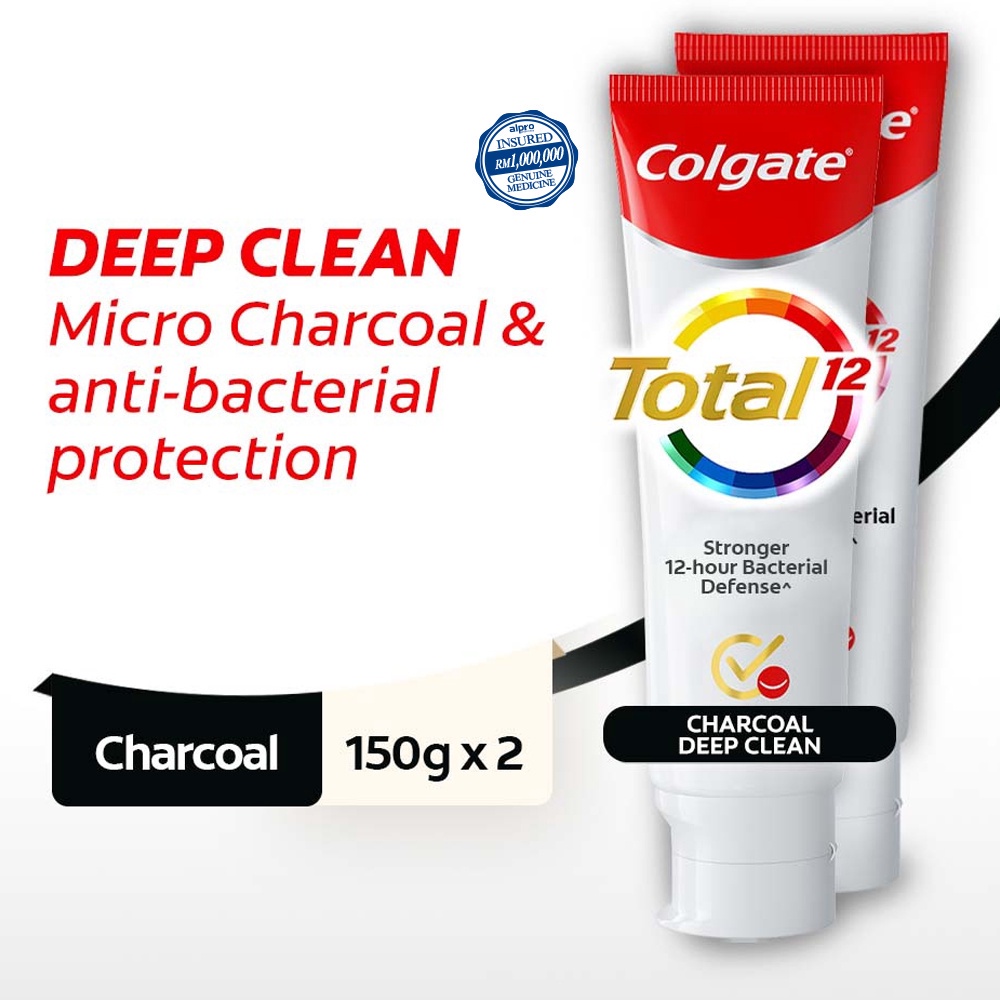 Colgate Total 12 Hour Protection Charcoal Deep Clean (150g x 2)