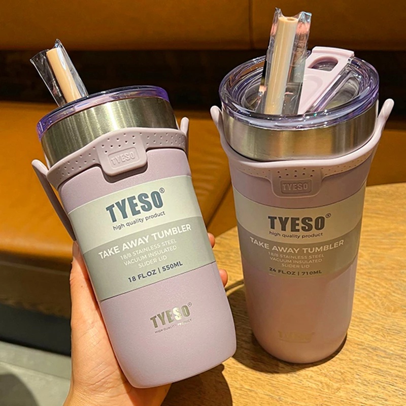 Upgraded TYESO Tumbler Purple With Straw and Handle Insulated Vacuum