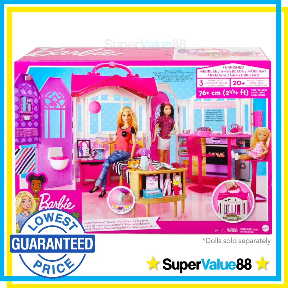 Original Barbie Pink Glam Getaway Foldable Doll House Playset with