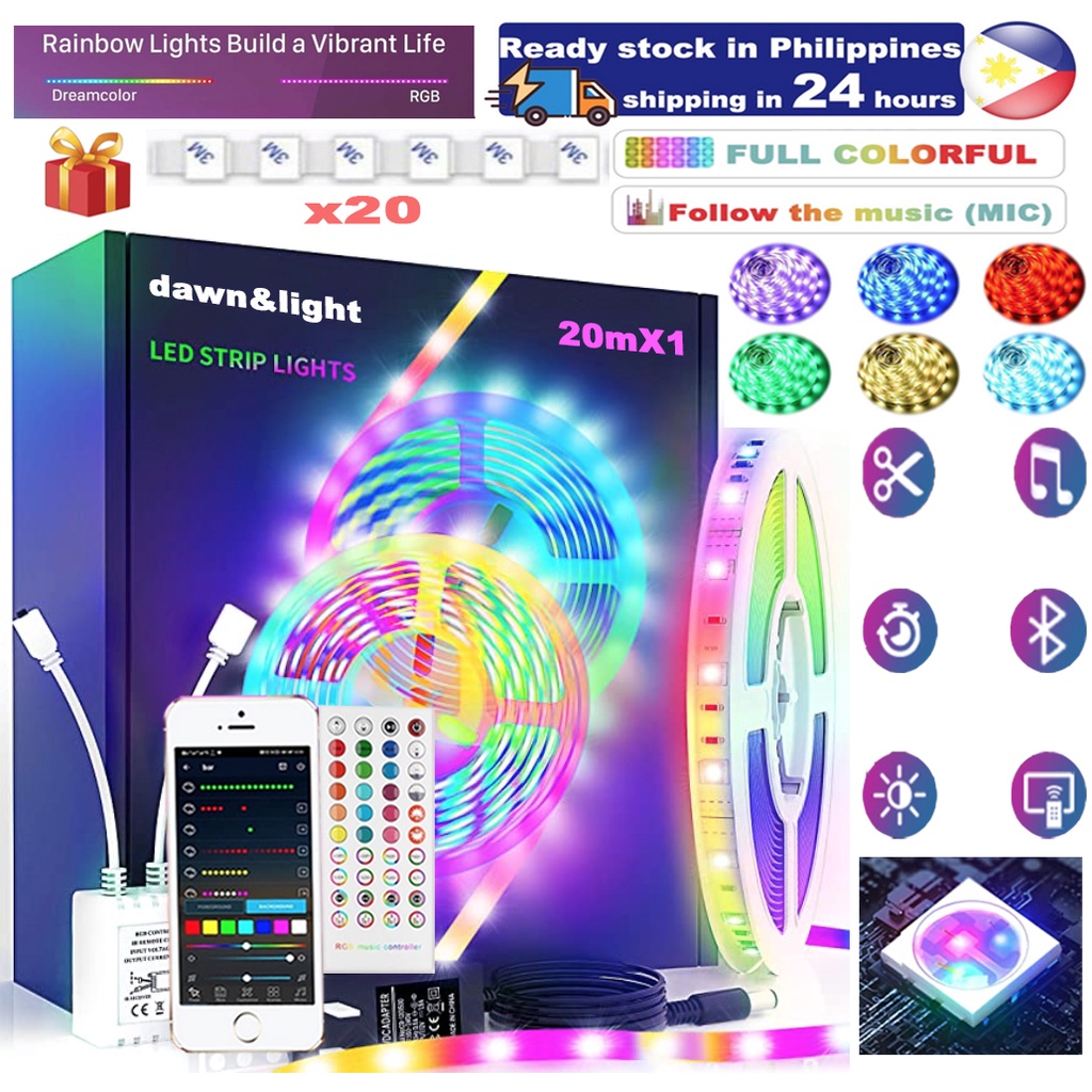 LED Strip Lights Lights Sync with Music RGB LED Strip Lights with IR