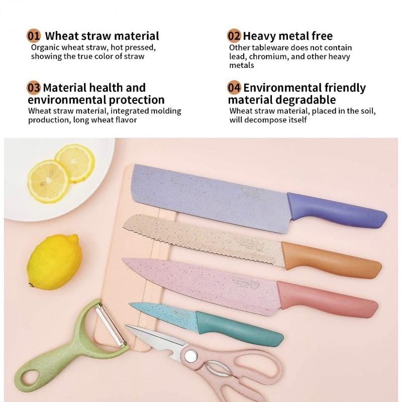 Rich 6PCS Kitchen Knife Set – Pastel Color Stainless Steel Chef and Bread Knives - Image 4
