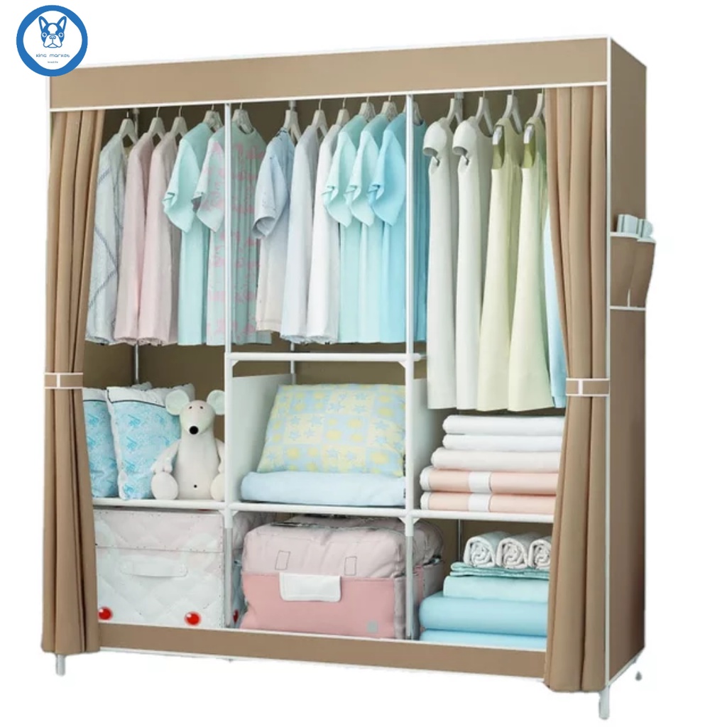 KM DIY Wardrobe Plain Color Wardrobe DIY Multifunction Clothes Storage